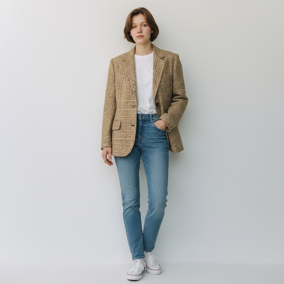 ORVIS Multicolored Houndstooth Button Down Woven Silk Blazer Size 10 - Picture 2 of 11